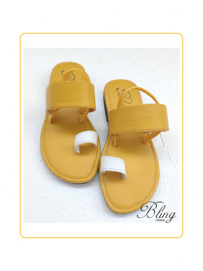 White yellow toe flats