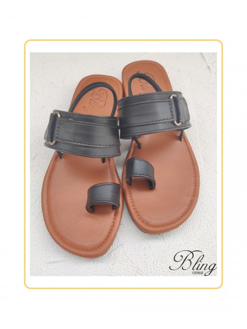 Tan black buckle sandals