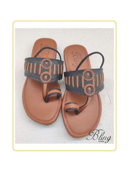 Black tan kolhapuri