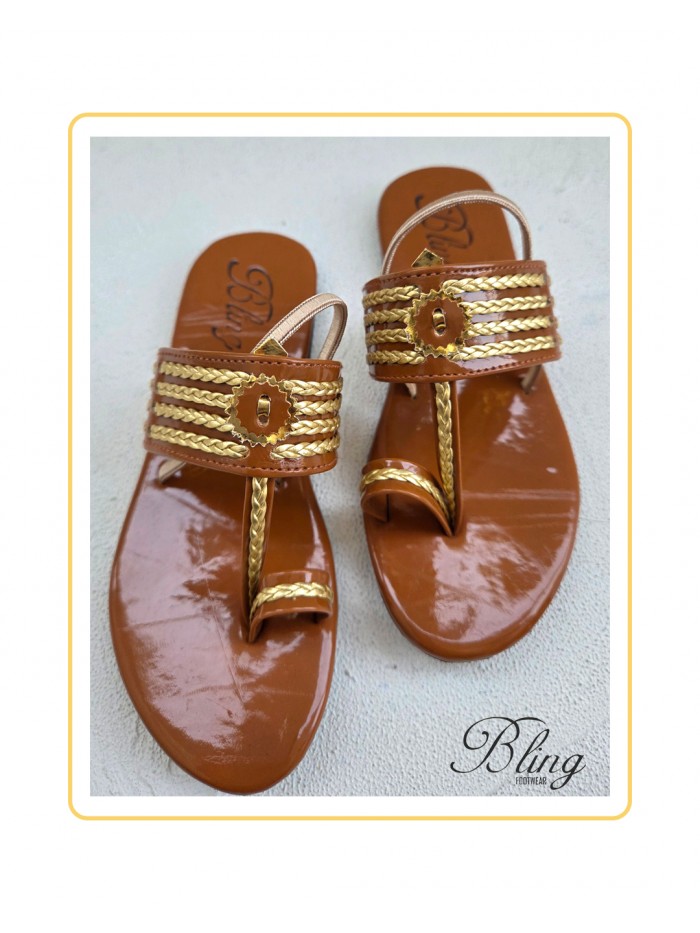 Tan glossy kolhapuri