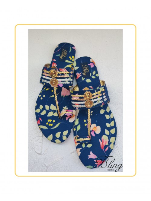 Navy floral printed kolhapuri