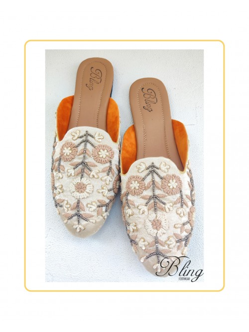 Ivory threadwork Mules