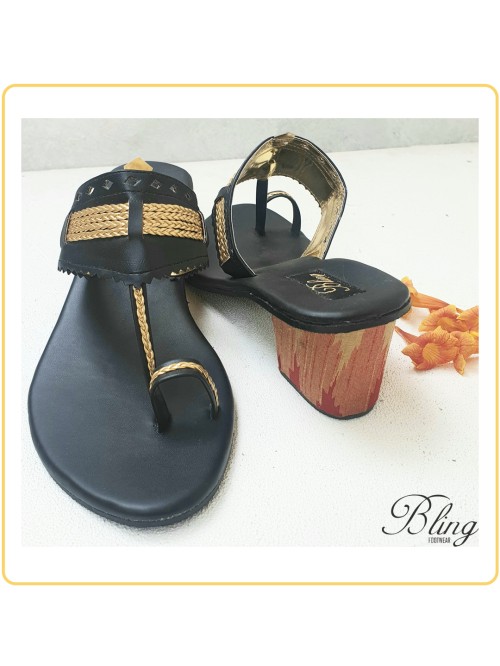 Black block heel kolhapuri