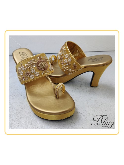Golden moti work heels