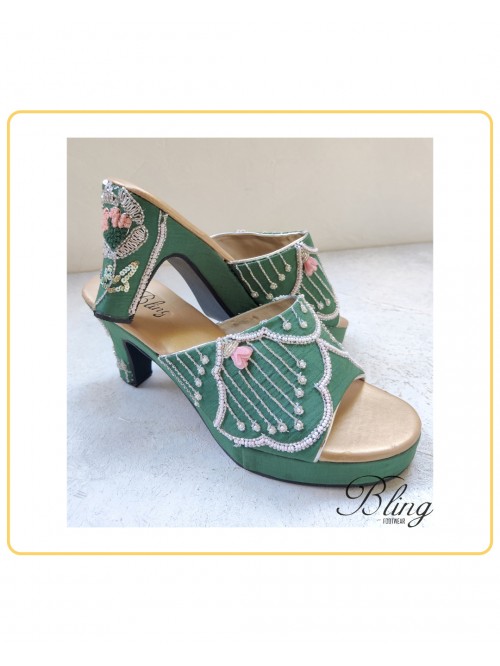 Green delicate handwork heels