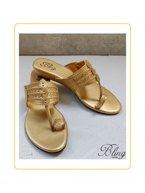 Light gold wedge heel kolhapuri