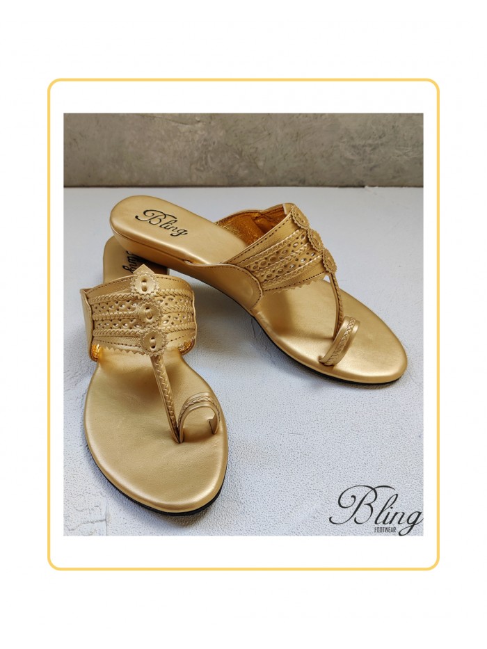 Light gold wedge heel kolhapuri