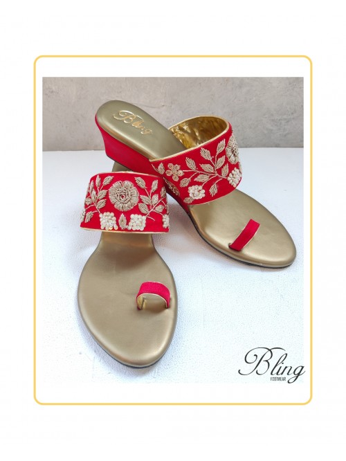 Red Resham work wedges