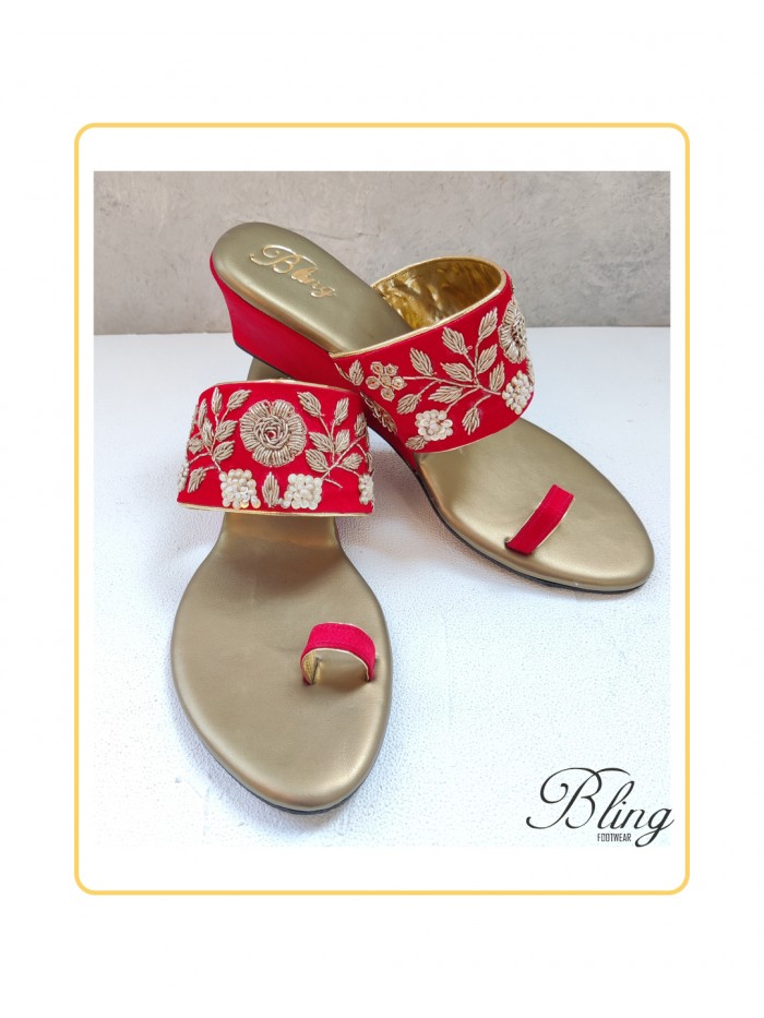 Red Resham work wedges