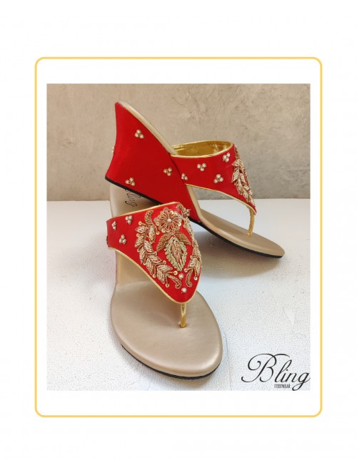 Red motif zardozi wedges