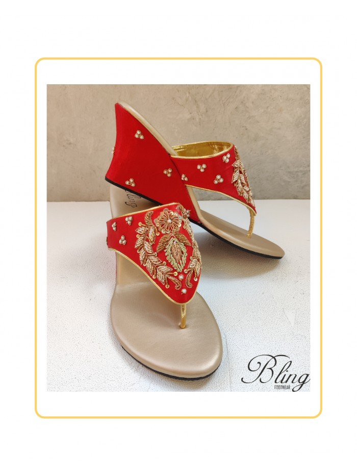 Red motif zardozi wedges