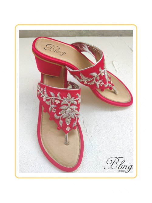 Red silver handwork heels