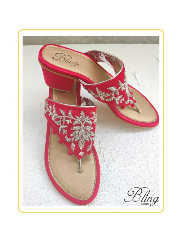 Red silver handwork heels