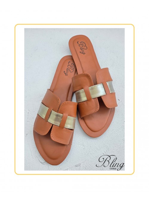 Tan gold H belt