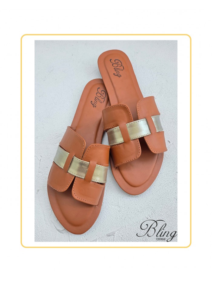 Tan gold H belt