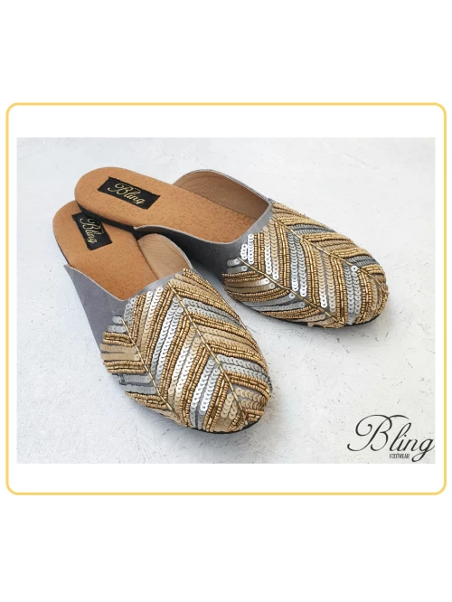 Grey handwork mules