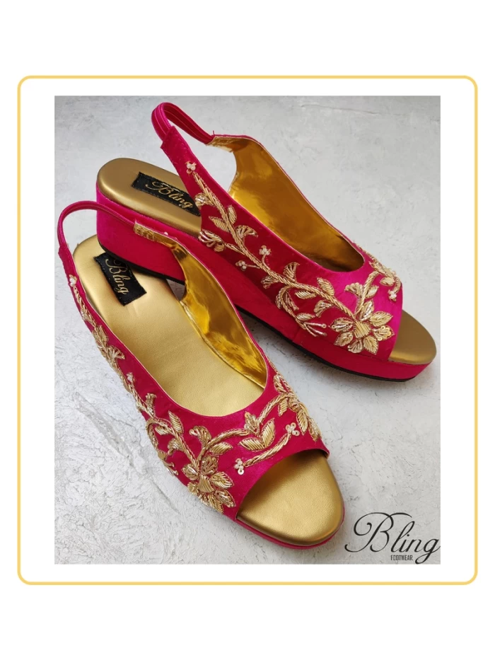 Hot Pink embroidered peeptoes